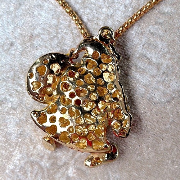 Betsey Johnson Crystal Santa Claus Christmas Gold Tone Long Chain Necklace - Picture 5 of 11